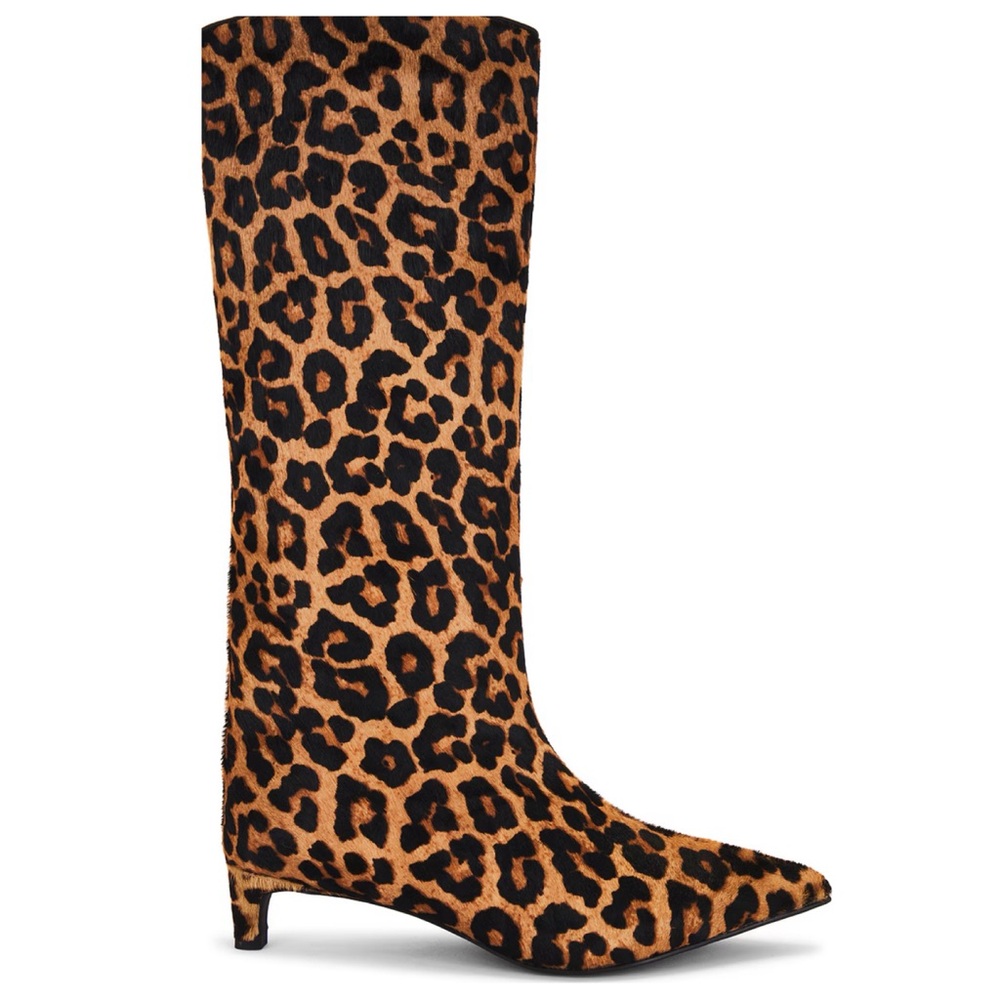 Schutz Dellia Leopard Print Leather Knee-High Boots